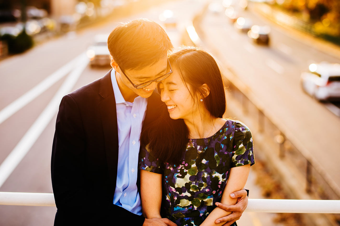 fun city of boston engagement session over storrow drive beautiful light and couple