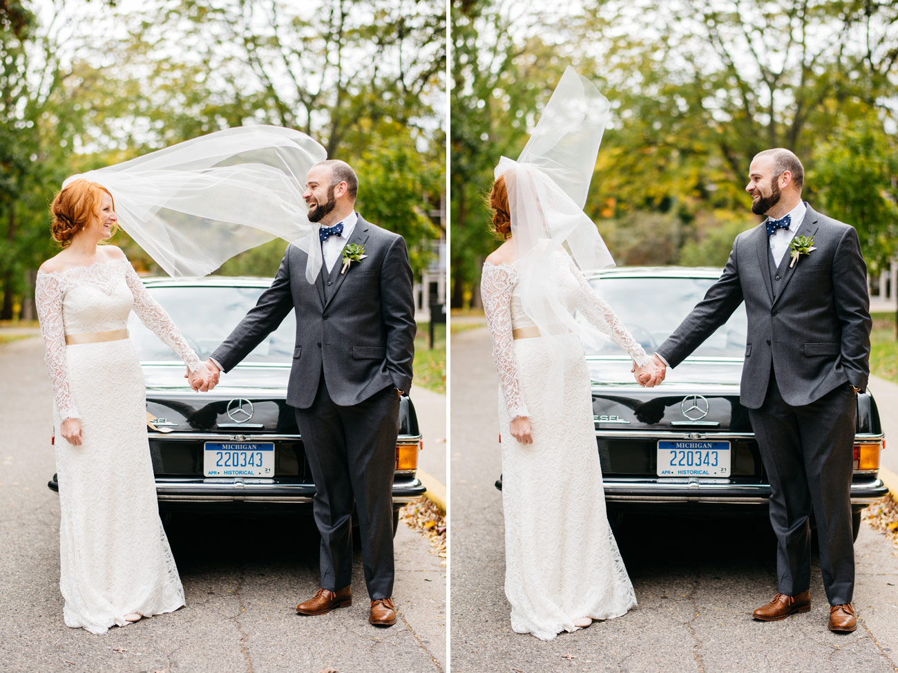 wind blow brides veil at a lovey boho backyard michigan aquinas college wedding