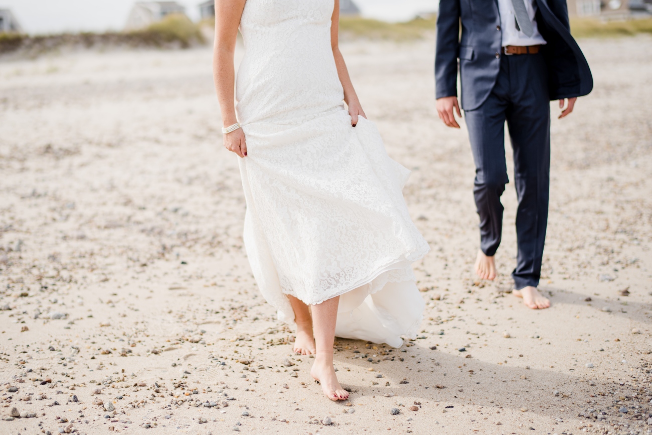 lovely wedding couple on the beach in cape cod