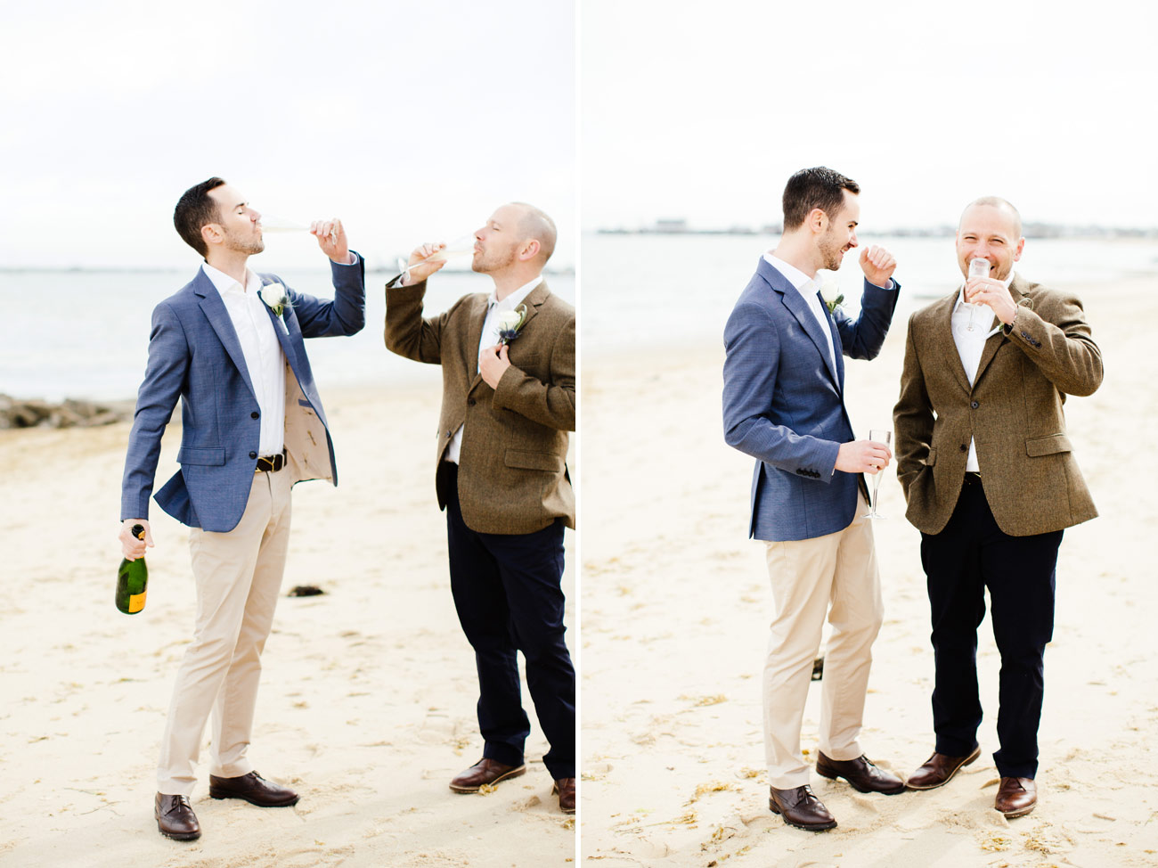 lovely same sex couple drinking champagne on the beach in provincetown