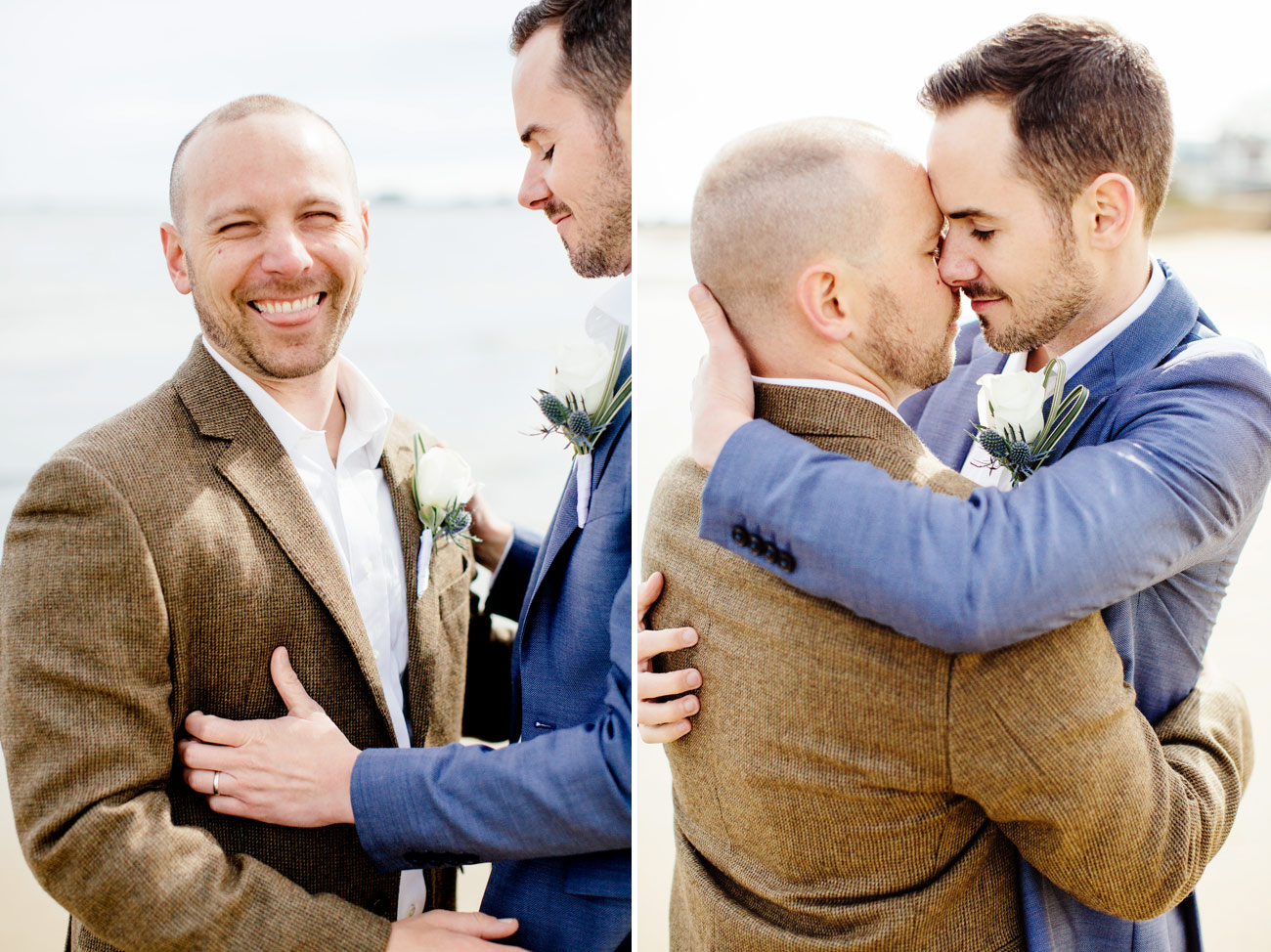 sweet moment of same sex couple at their wedding in provincetown on the beach