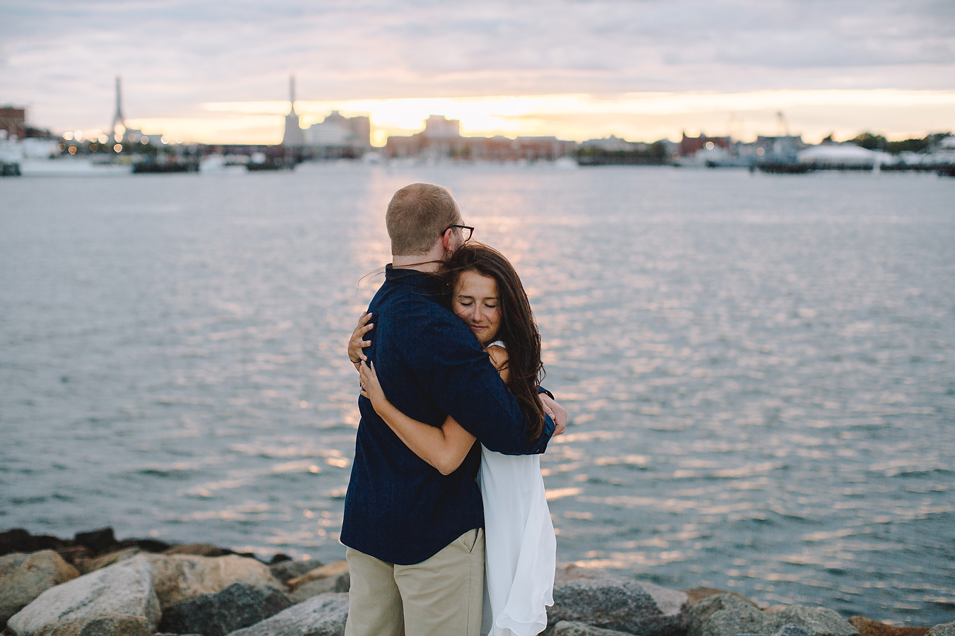 epic boston sunset engagement photo