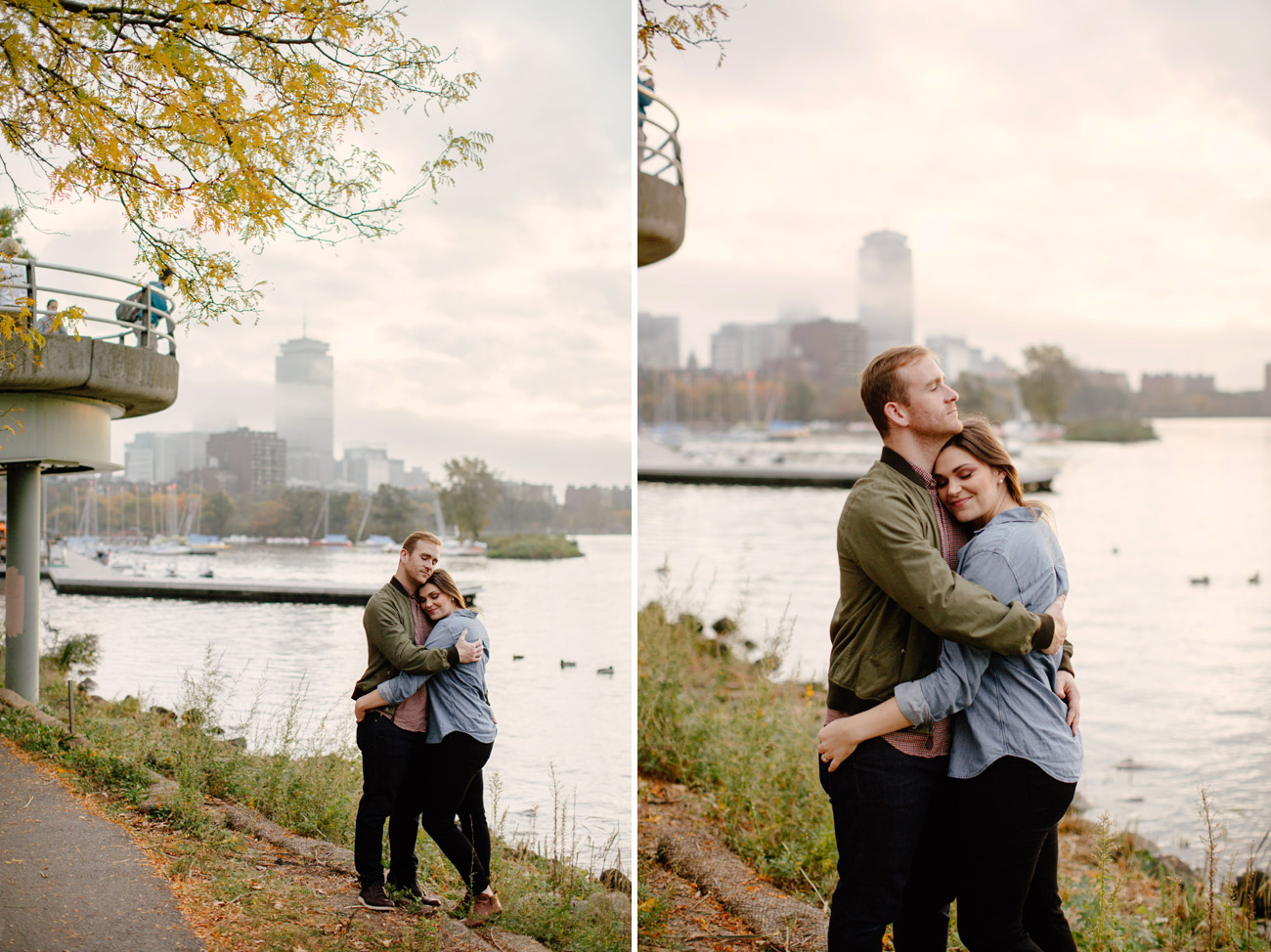 engagement photos with boston skyline views fine art weddings