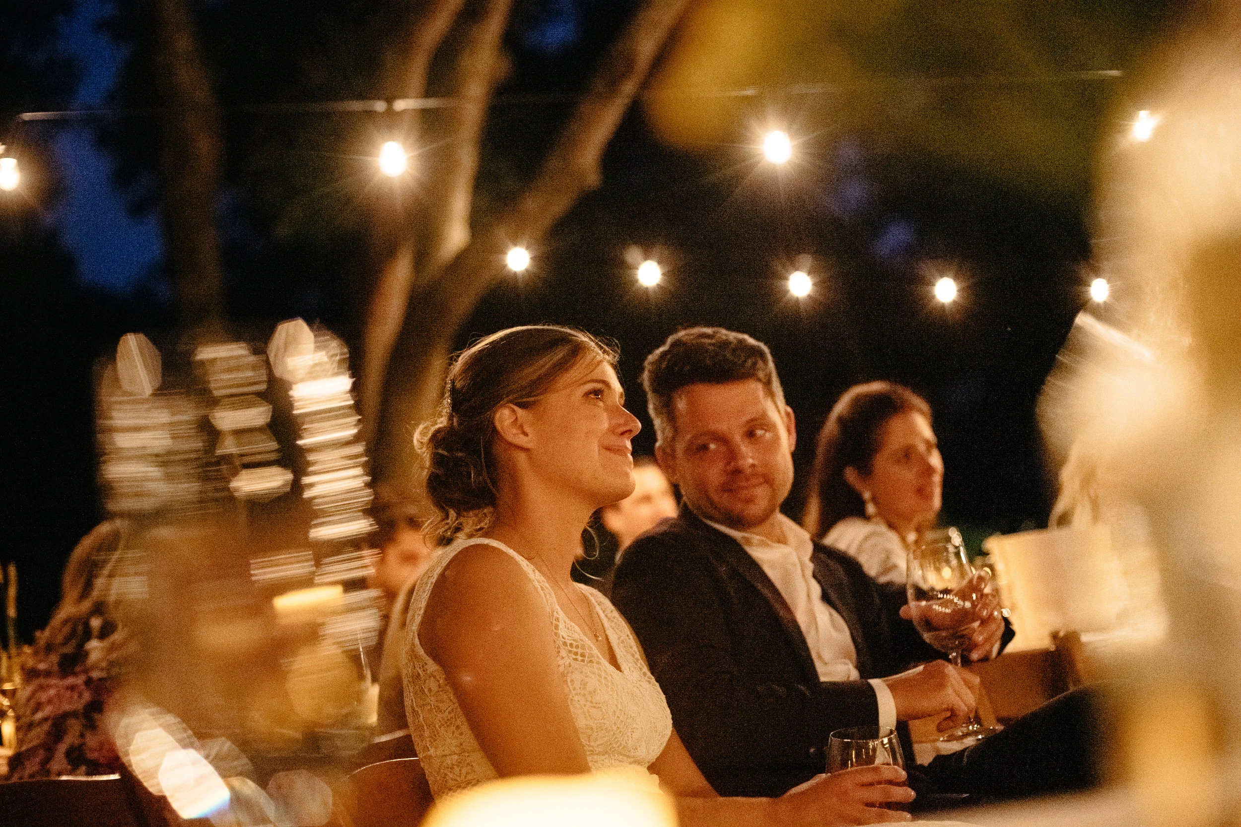 cape cod backyard romantic wedding reception with hanging lights