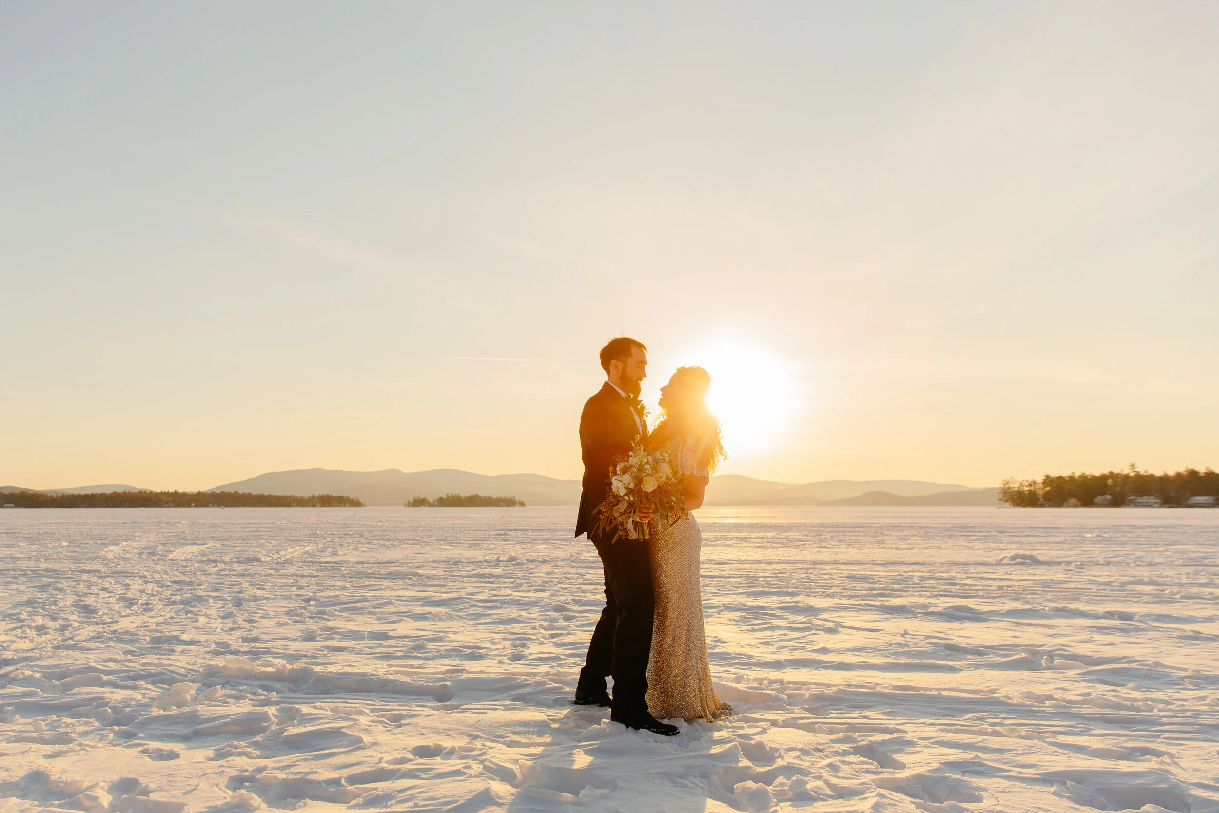 intimate winter living room micro-wedding up north in New Hampshire