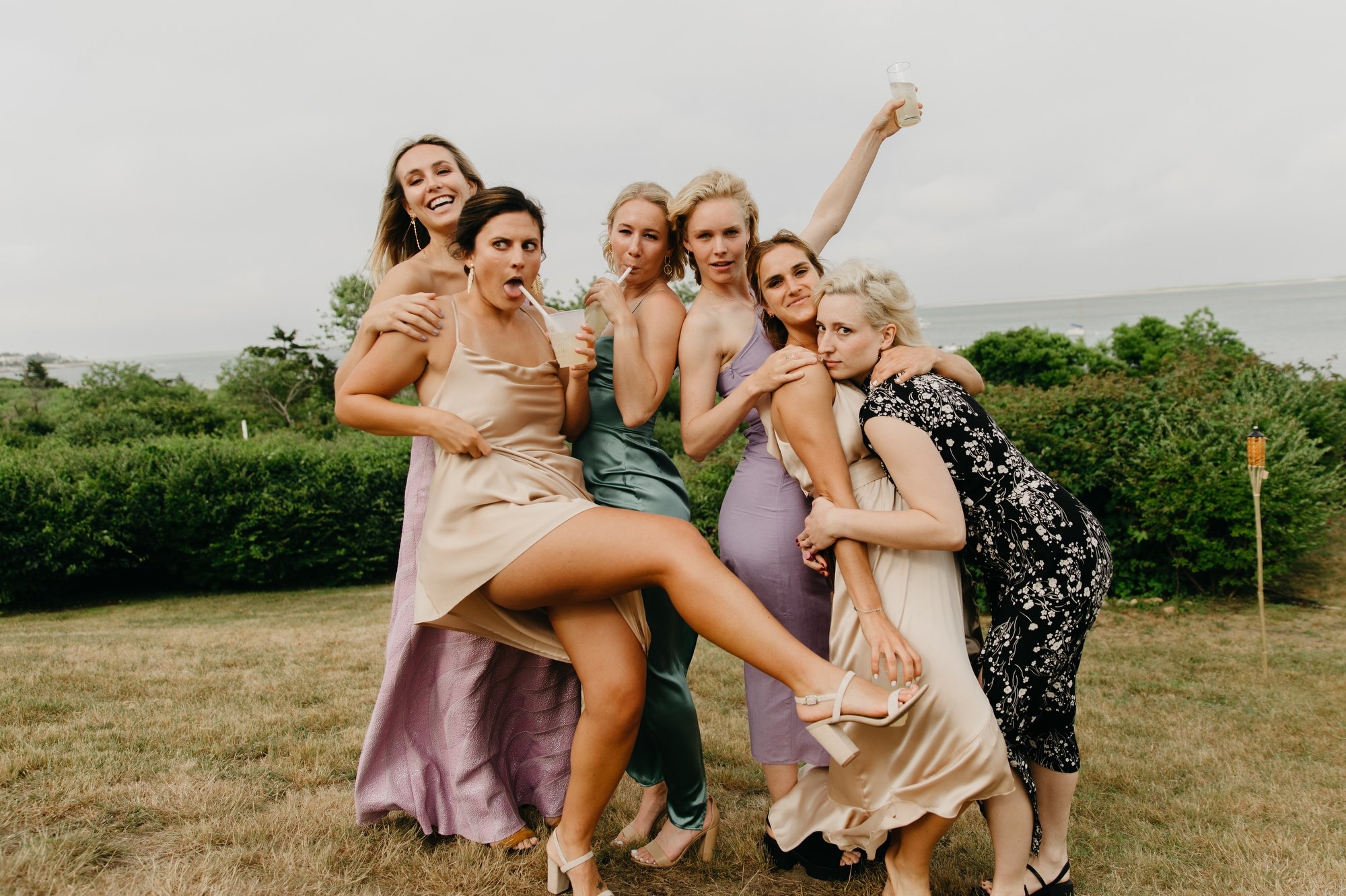 editorial style portrait of friends and models at private estate wedding in chatham ma