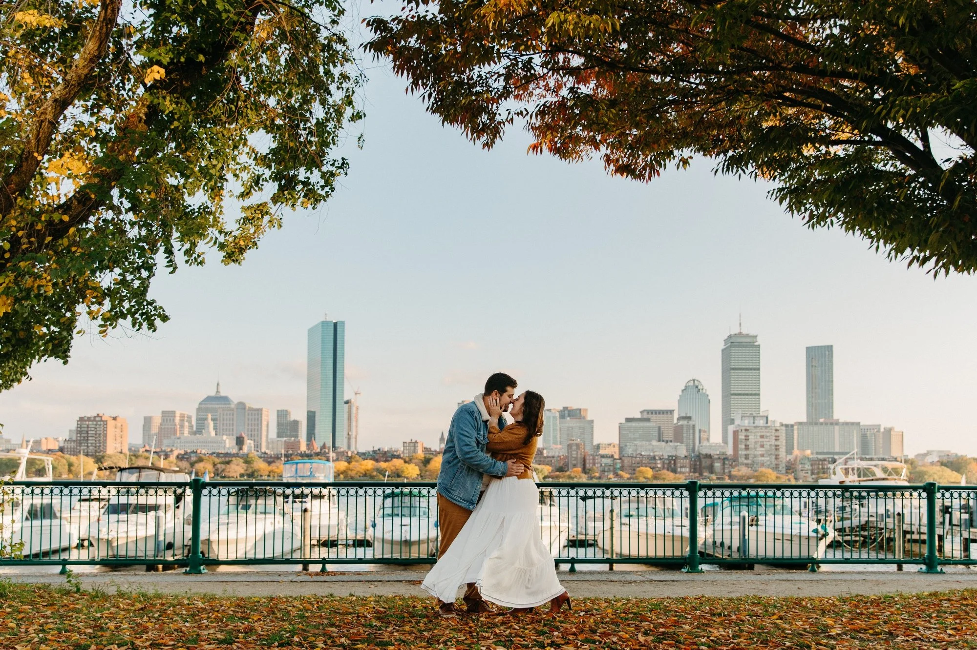 Fall sunset engagement photos with good beer and skyline views of Boston
