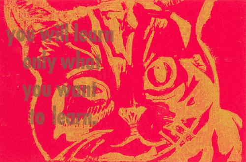 #6 May 2009, lino block with handset type, 4 x 6 inches.