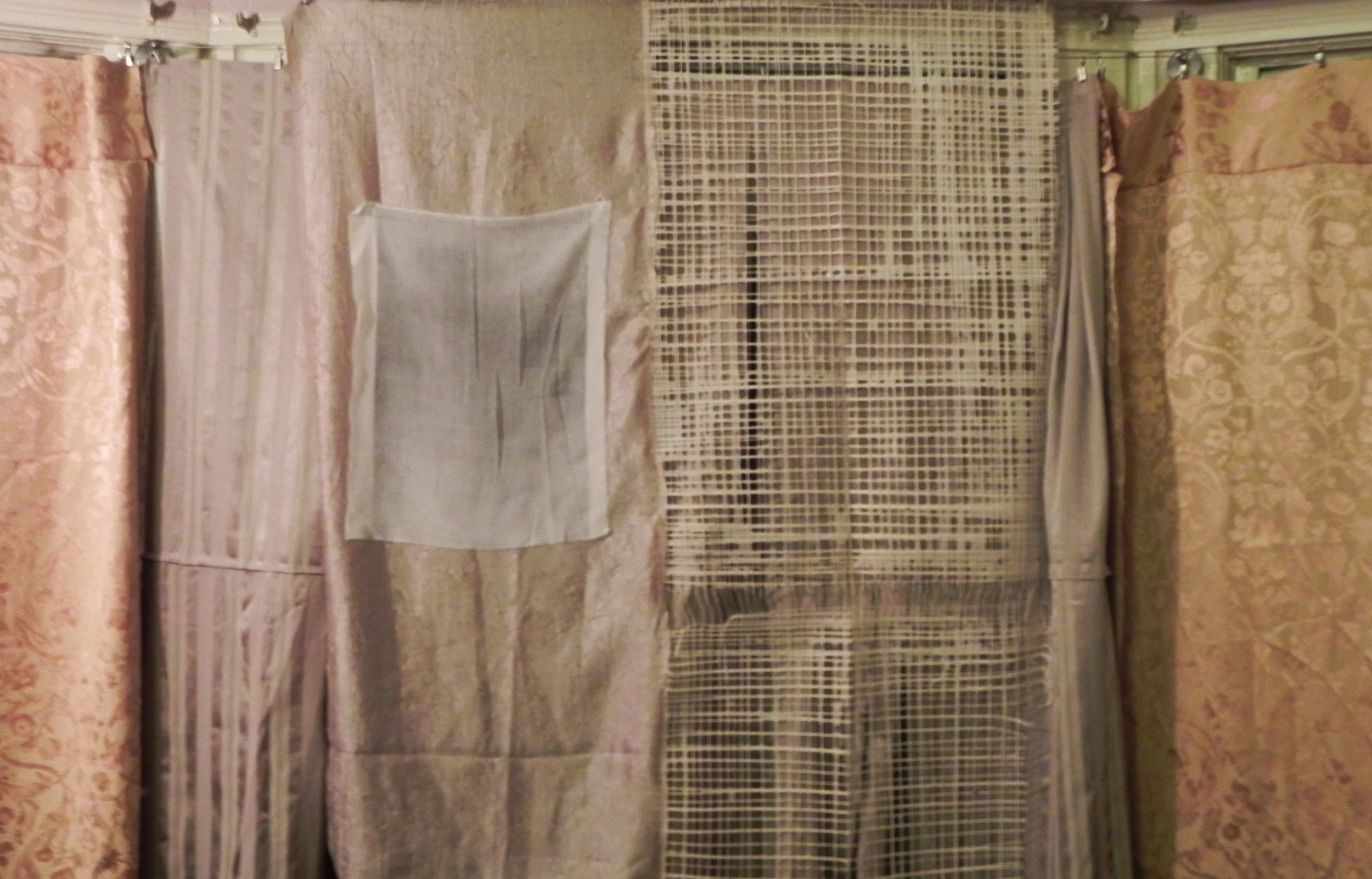 etching by erin curry on silk on the left, panel of paper by constance on the right