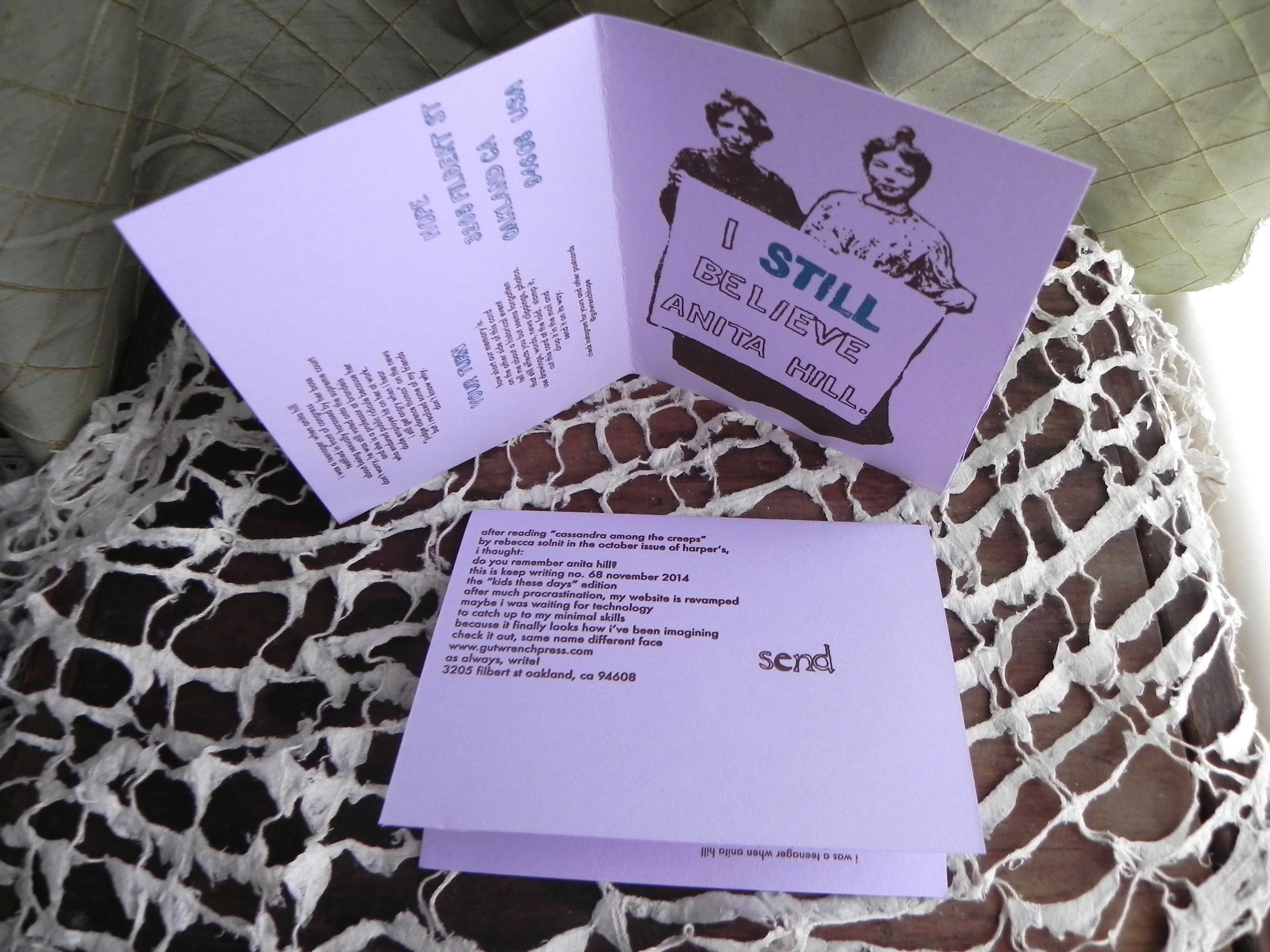 Keep Writing #68 November 2014 Chocolate and teal on French Grapesicle, #100. I STILL BELIEVE ANITA HILL and other forgotten news stories.