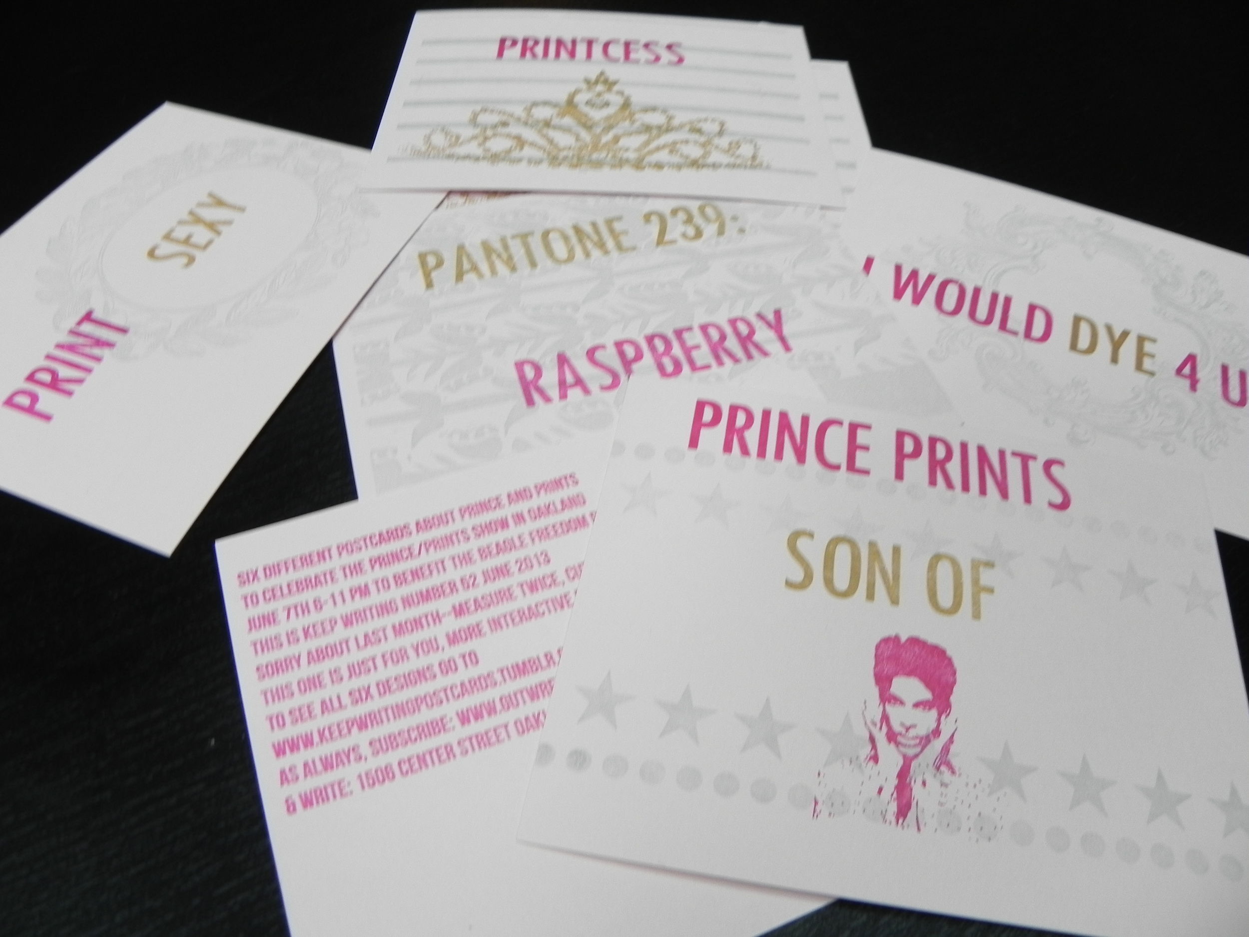 Keep Writing number 52 June 2013 Six postcards in honor of Prince and printmaking.