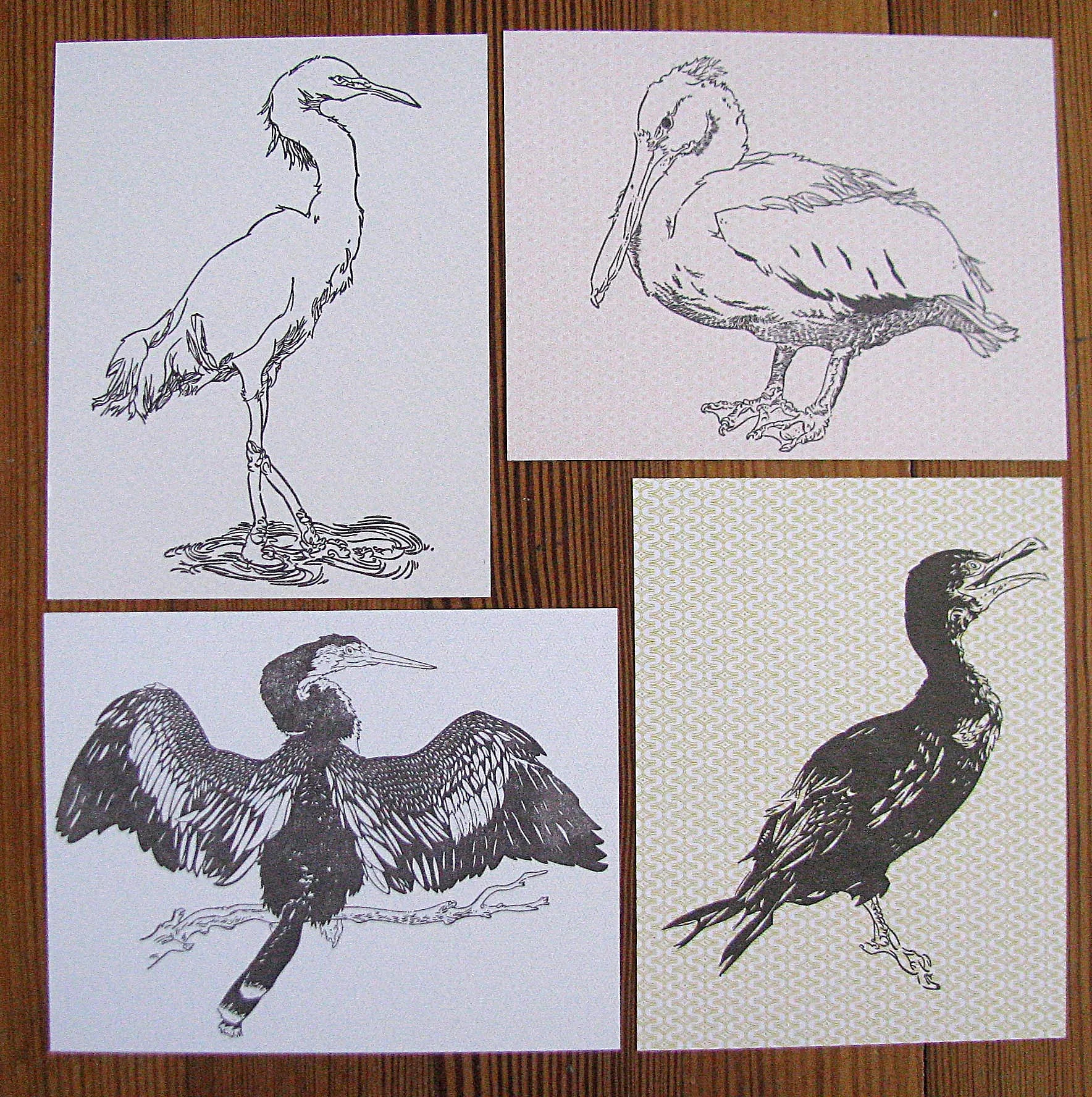 the four cards together, printed on french modtone patterned paper.