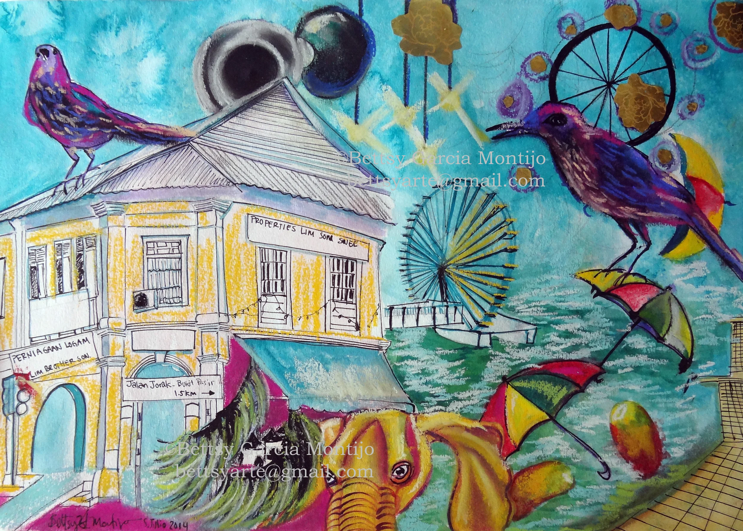 Malaca, pastels and ink on paper, 2014
