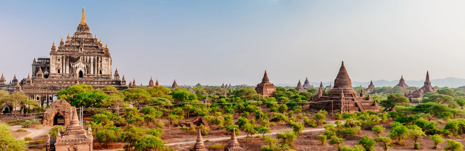 The view of Thatbinhyu Temple with the thousand other smaller pagodas, Bagan.