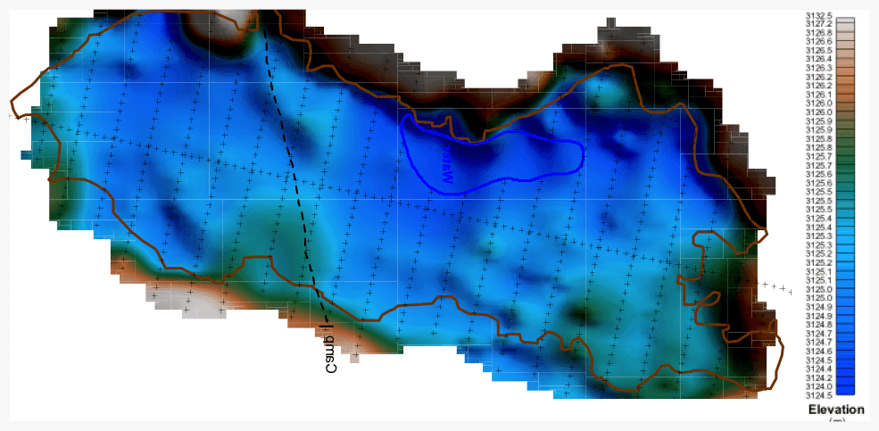 Digital terrain model generated by the differential GPS survey