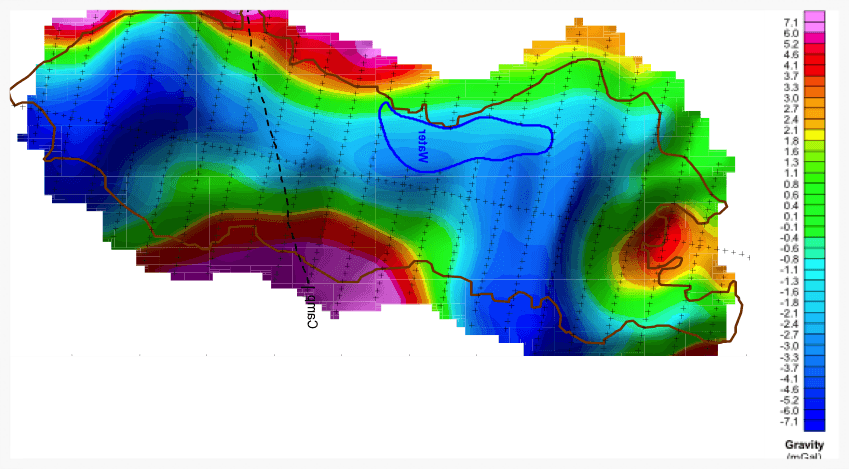 Residual gravity after linear trend (regional) removal