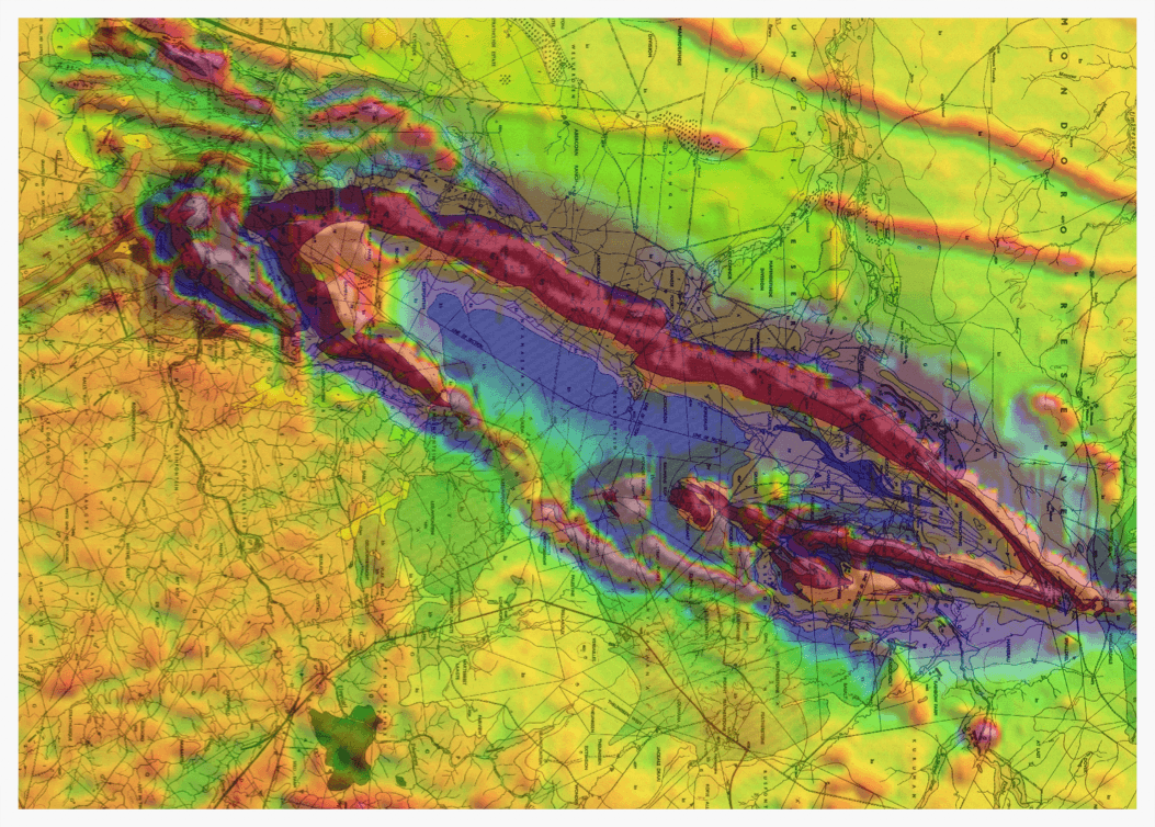 Regional aero-magnetics and geological interpretation of GreenStone Belt overlay.