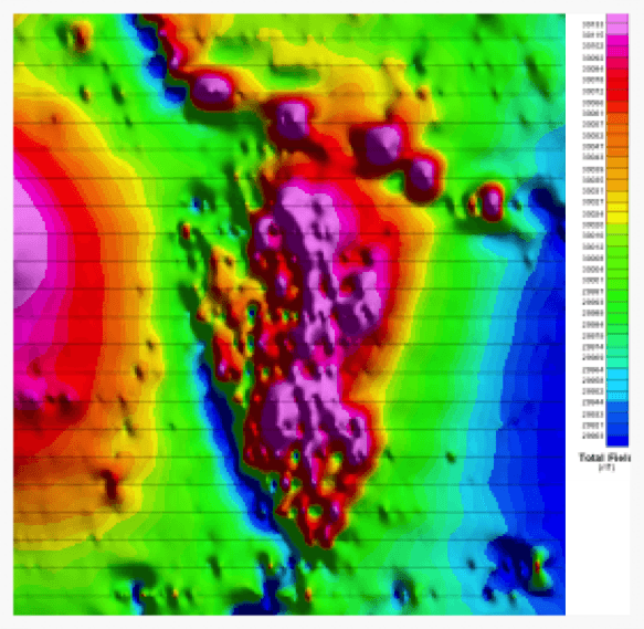 Resulting total field magnetics from the survey