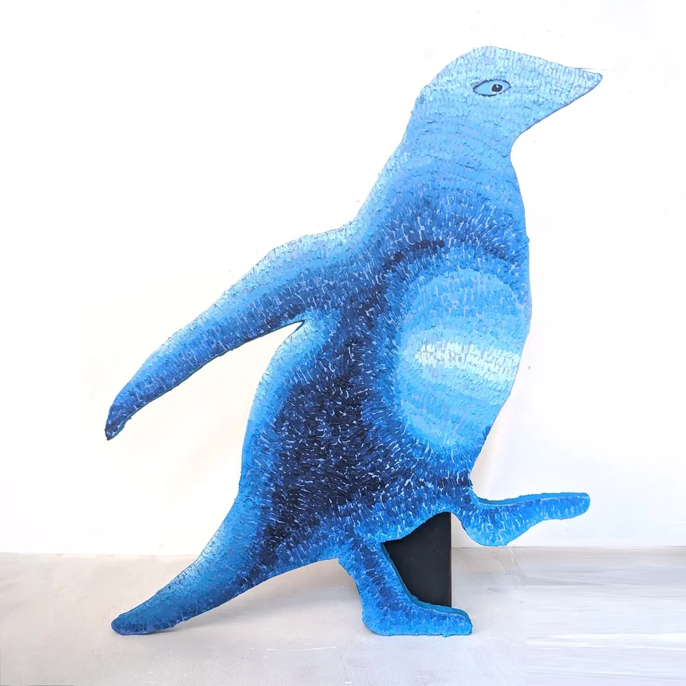 Mystic Aquarium Penguin Painting / Sculpture: Acrylic on Plywood 32"x30"x1.5", 2024