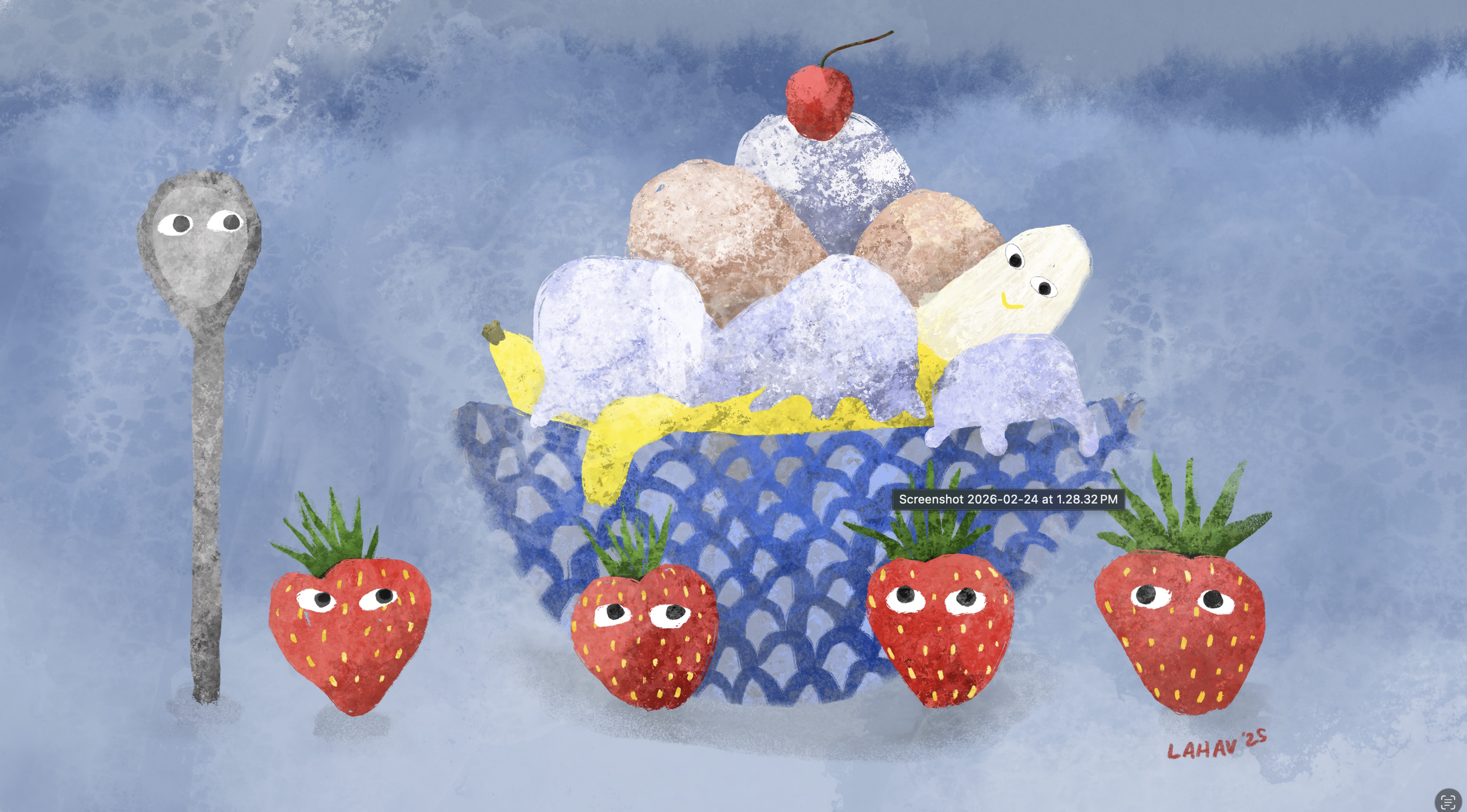 ice-cream-banana-strawberry-cute-kids-room-ILLUSTRATION-DRAWING-ART-PRINT