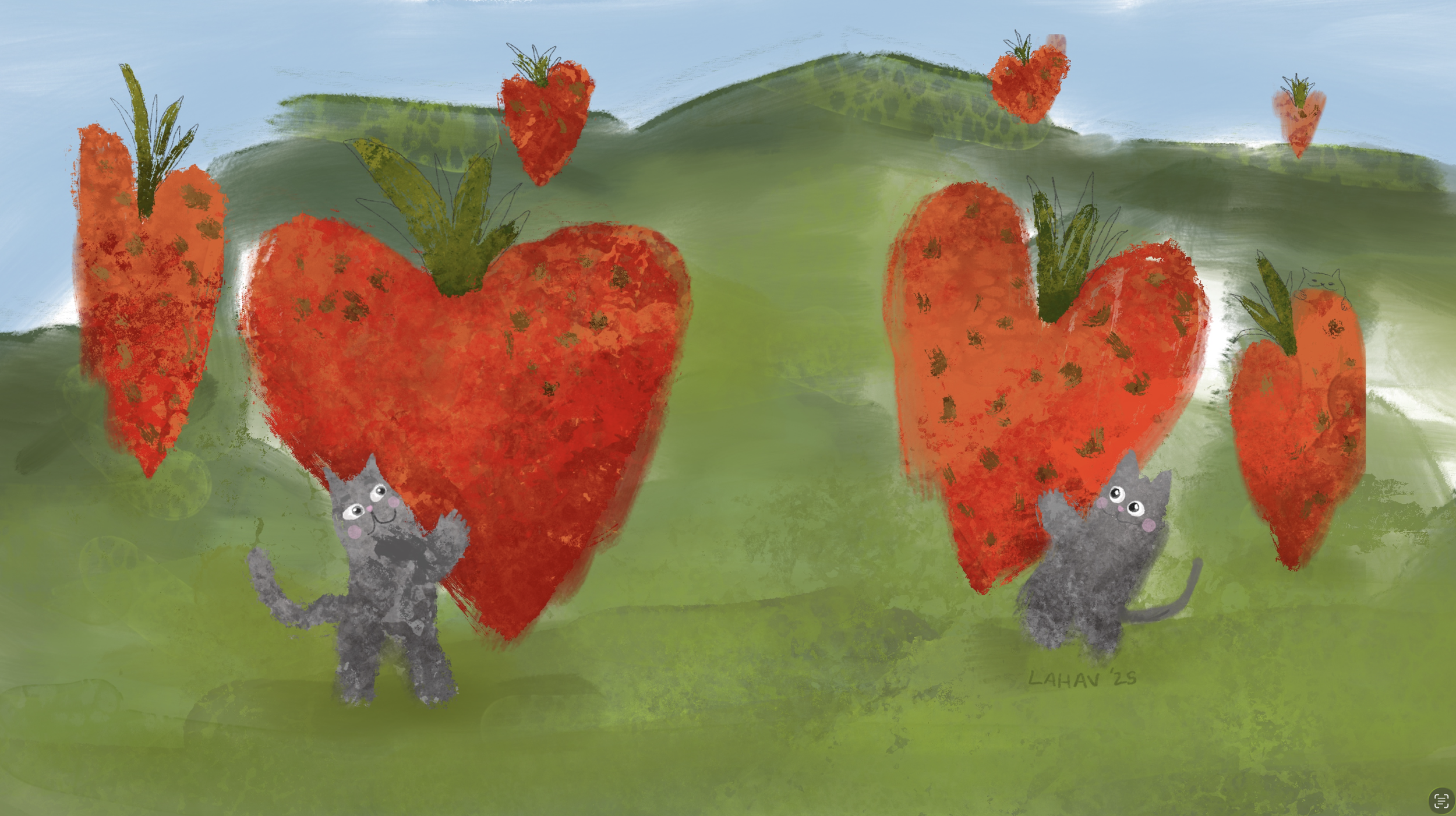 CAT-strawberry-cute-kids-room-ILLUSTRATION-DRAWING-ART-PRINT