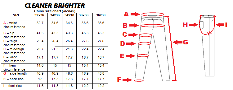 Chino Size Chart