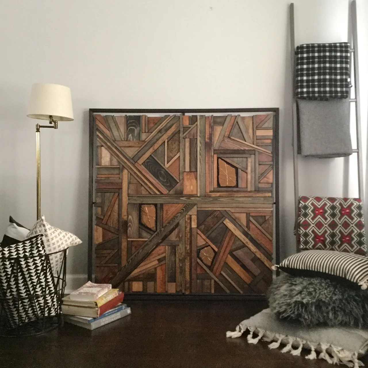 large square wood / sandstone mosaic