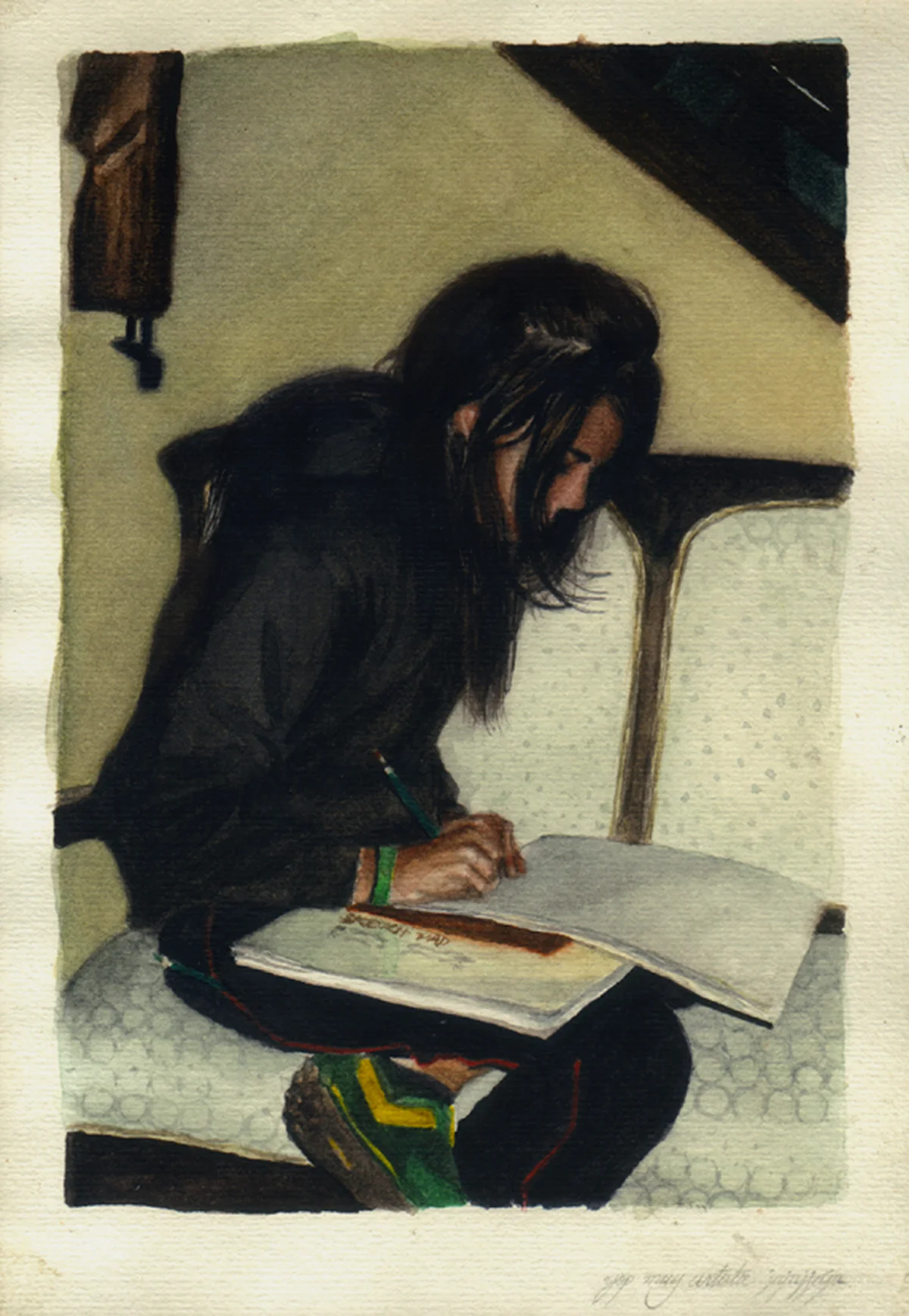 Grace haciendo tareas. 12 x 18 cms. Acuarela sobre papel. 2006