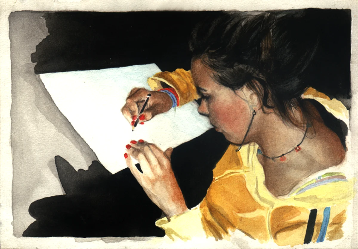 Vira haciendo tareas. 18 x 12 cms. Acuarela sobre papel. 2007