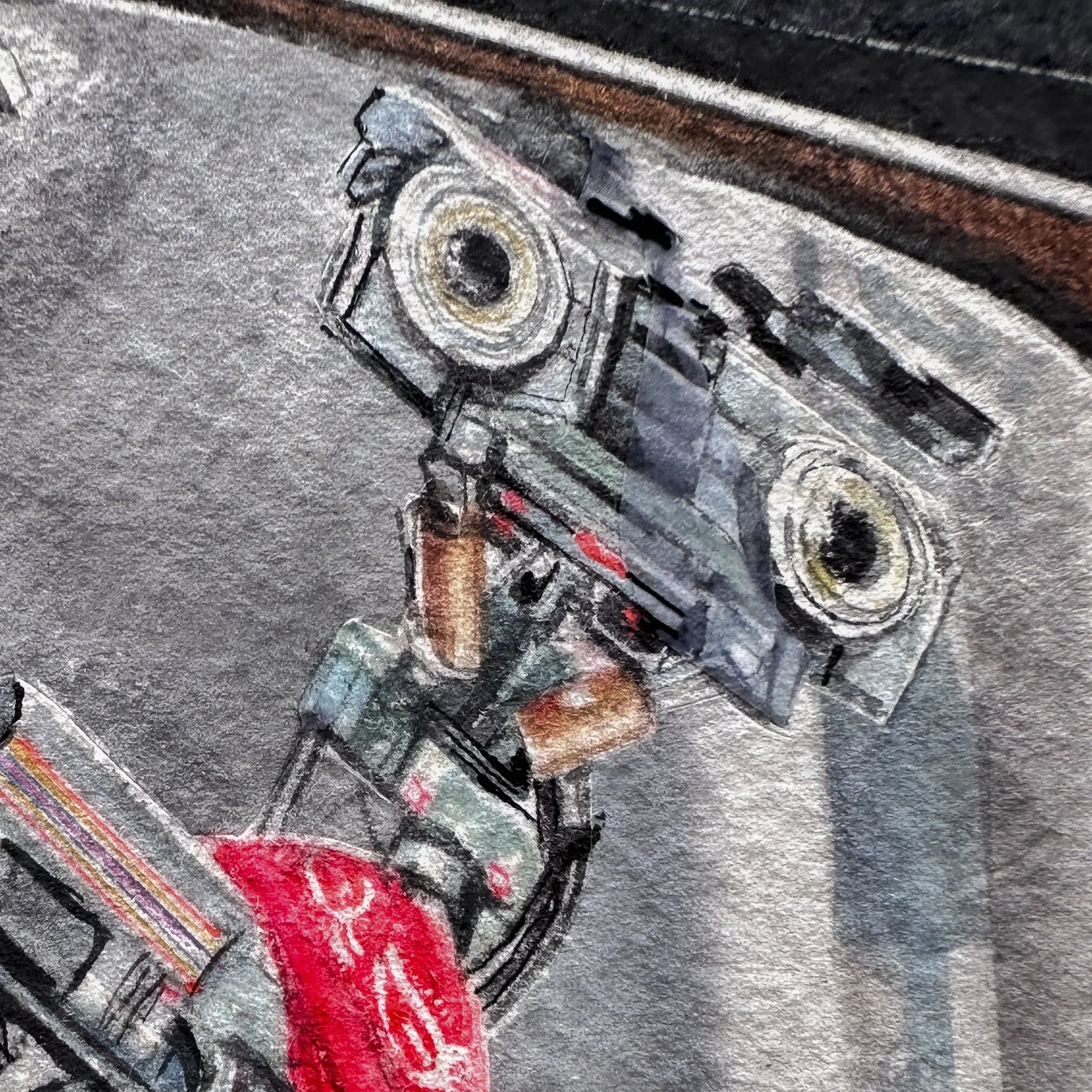 Panopticopias #10, 2025 · Detail · Watercolor on paper · Robot
