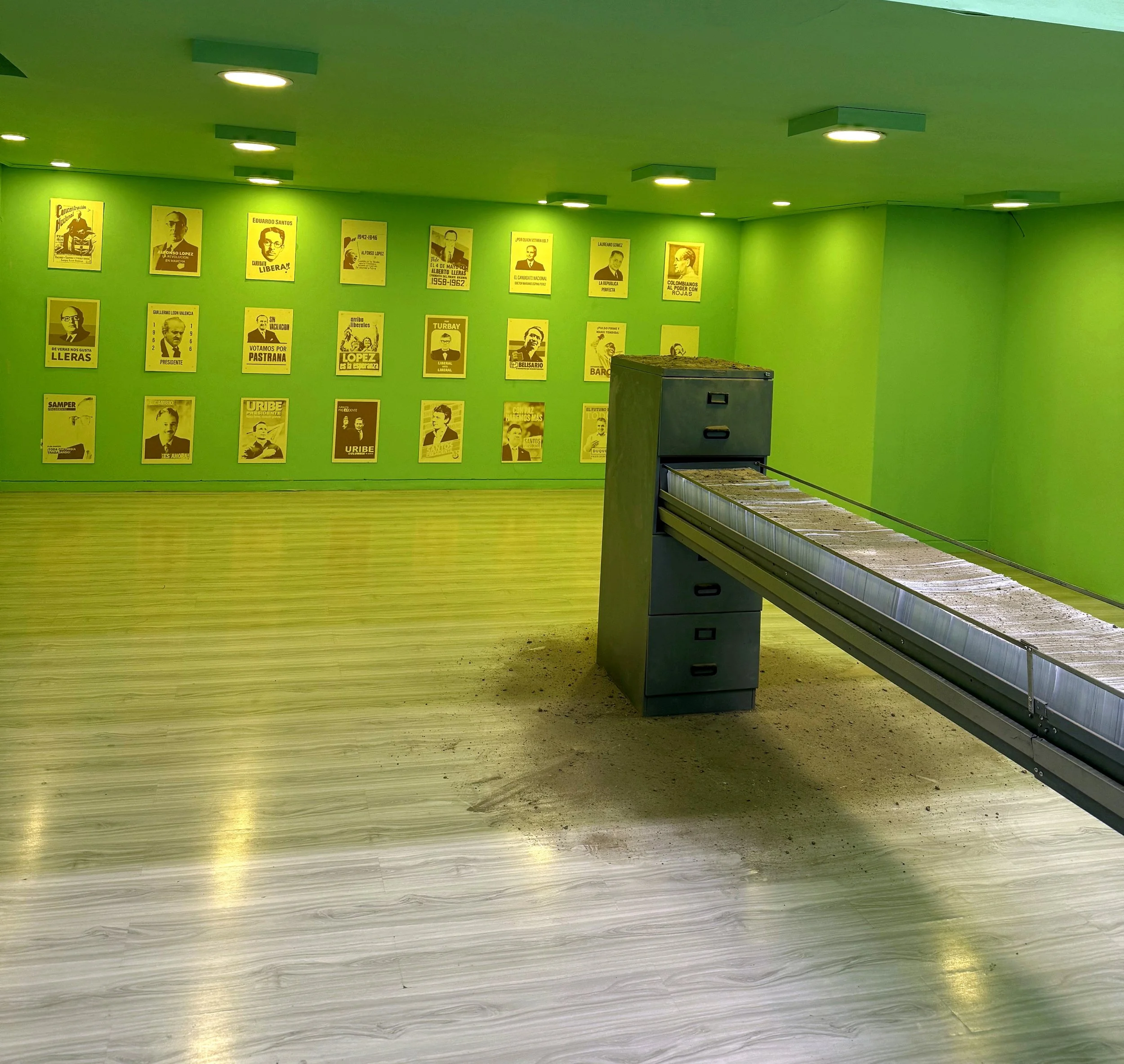 Mordiendo Polvo · Filing cabinet and presidential campaign images · UN_FAIR, Centro Tequendama · Bogotá, Colombia, 2025