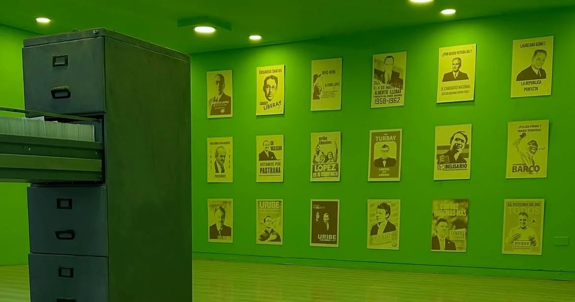 Mordiendo Polvo · Presidential campaign poster wall · UN_FAIR, Centro Tequendama · Bogotá, Colombia, 2025