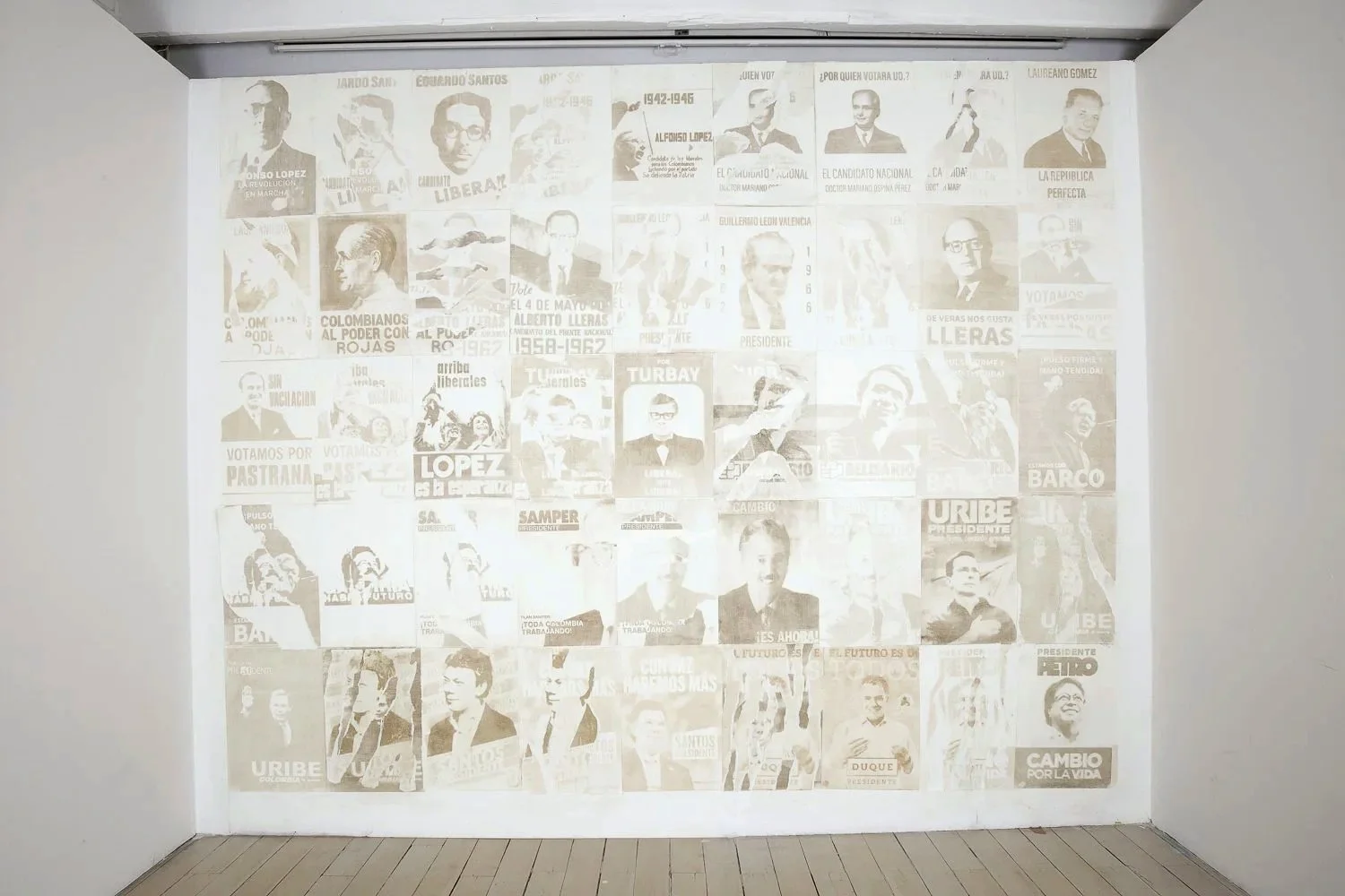 Mordiendo Polvo · Presidential campaign poster wall · VII Biennial of Visual and Plastic Arts, FUGA · Bogotá, Colombia, 2024