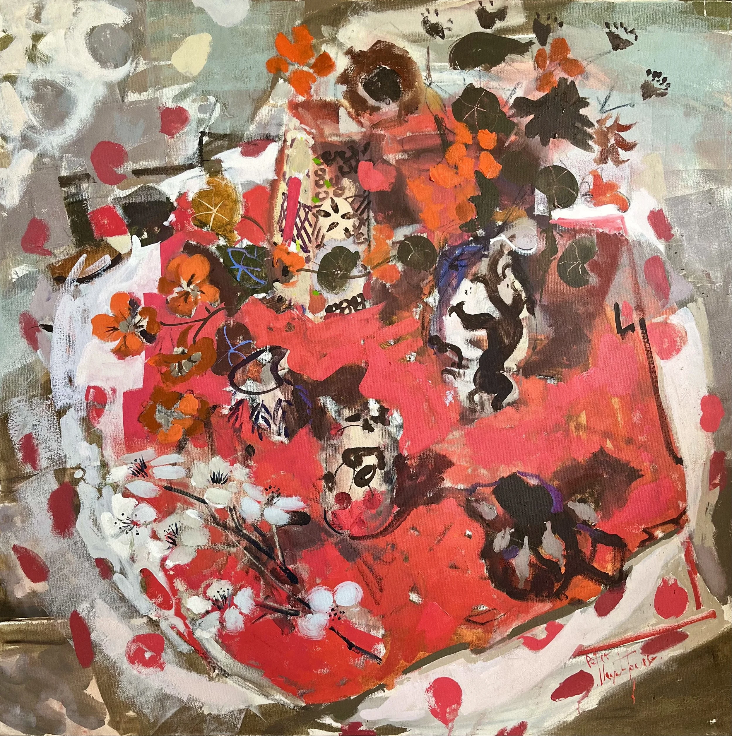Nasturtiums on Red 