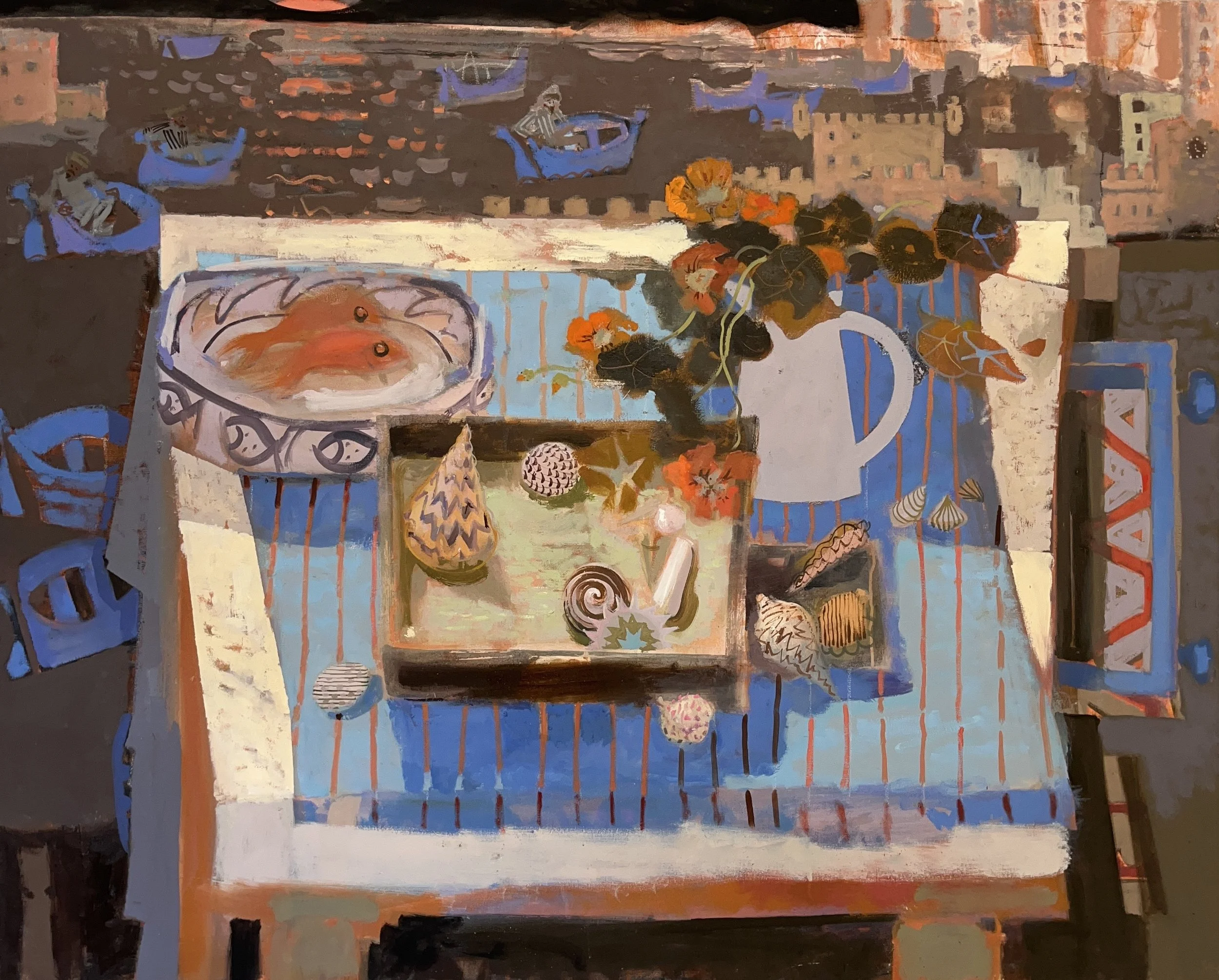 Shells and red Mullet .  120x150 cms oil on canvas SOLD