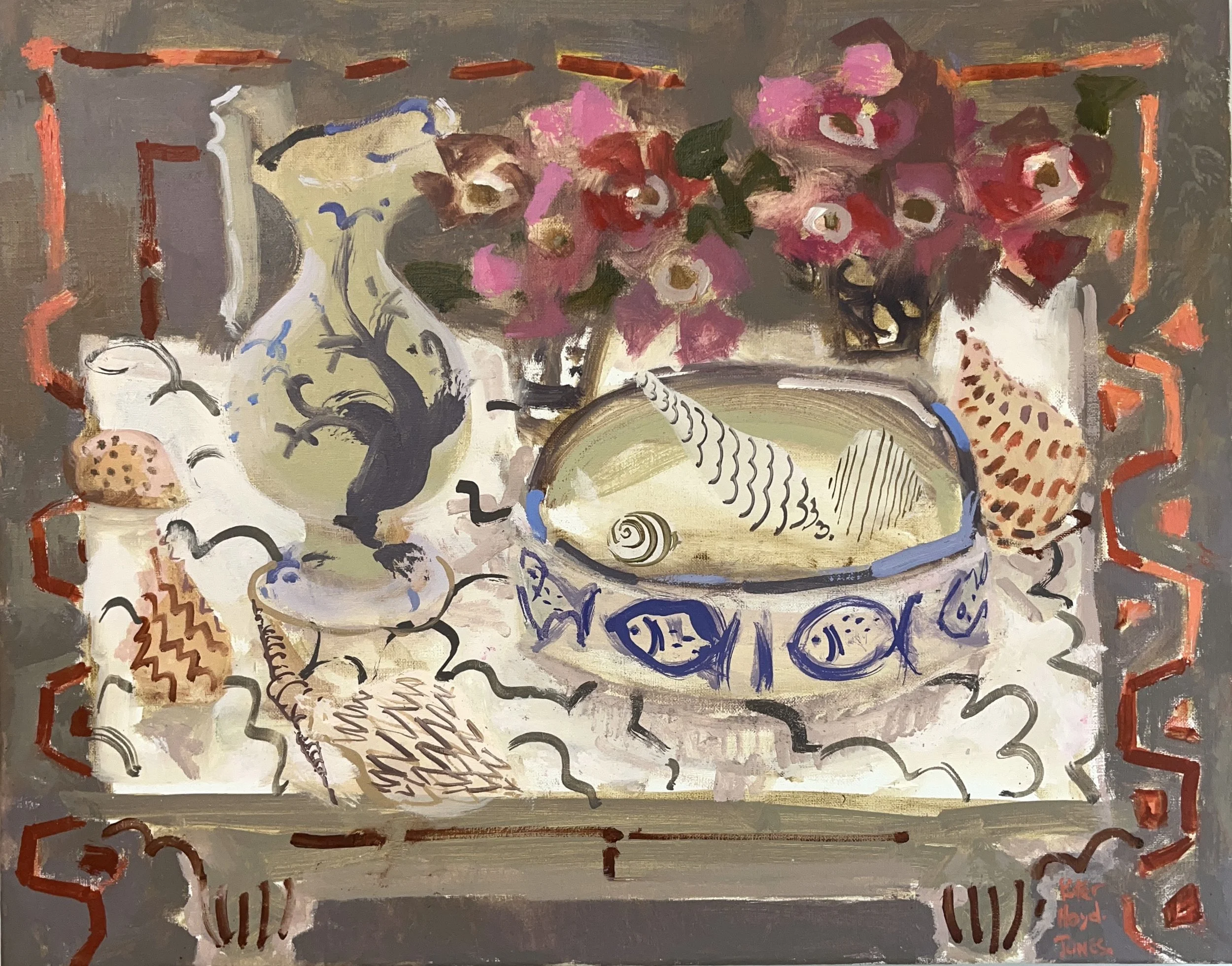 Fish Round a Dish Oil on linen .2025 (approx 30x40cms)