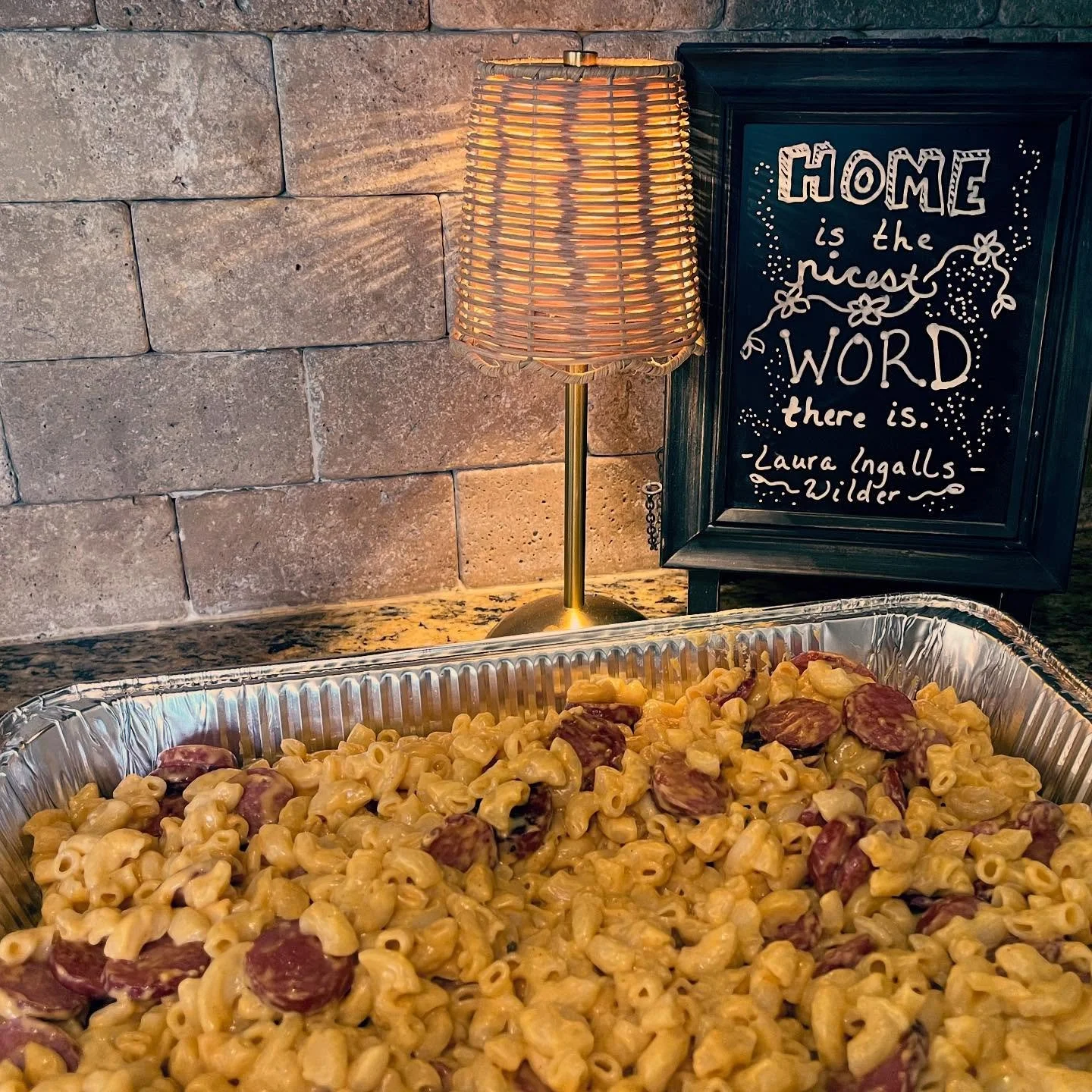 When the Community Group dinner theme is “Comfort Foods”… baked Mac ‘n cheese with smoked sausage please….