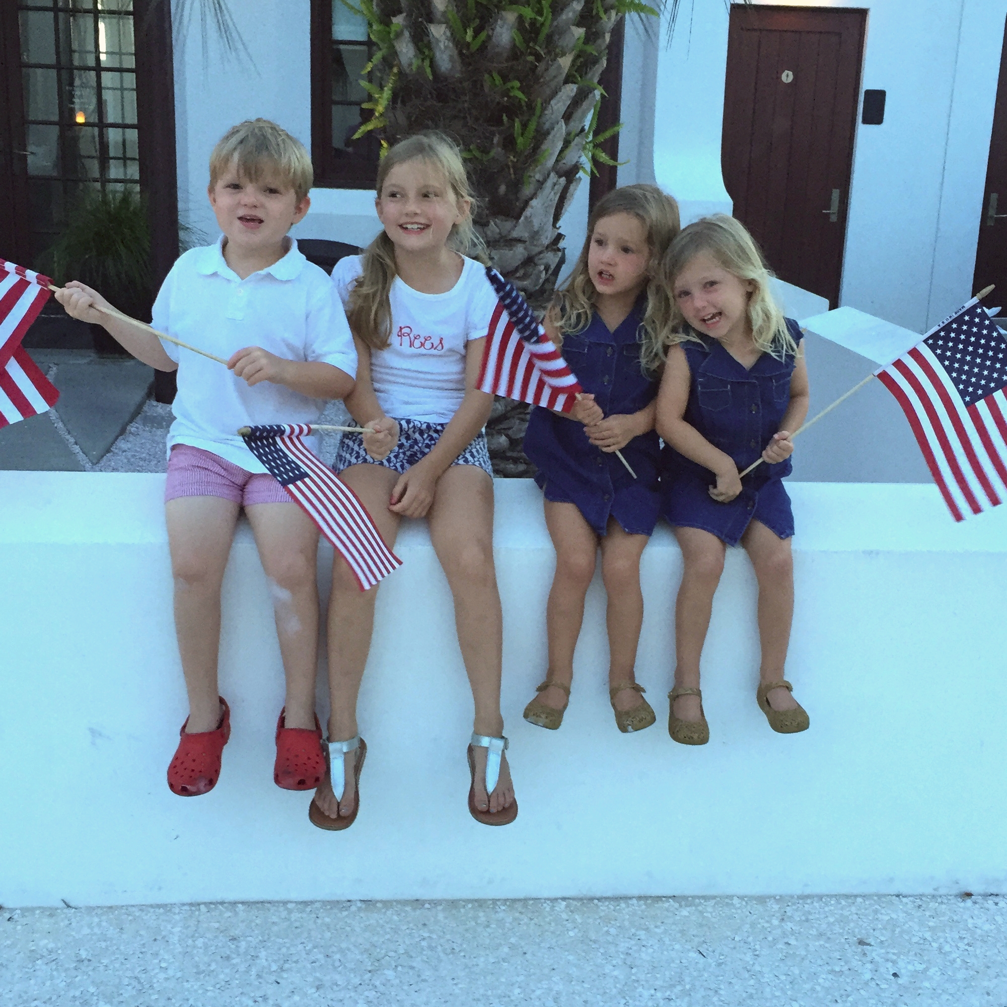 Our sweet cousins came to visit us from Signal Mountain, TN. (L to R -- Hale, Rees, Cooper & Riley). My girls are wearing Old Navy Denim Shirt Dresses (they are sold out of this particular dress, but check out this precious Girls Denim romper from Old Navy .) and Mini Melissa + Capana Gold Jellies .
