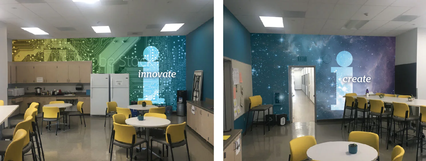 Innovation Middle School lounge interior graphics