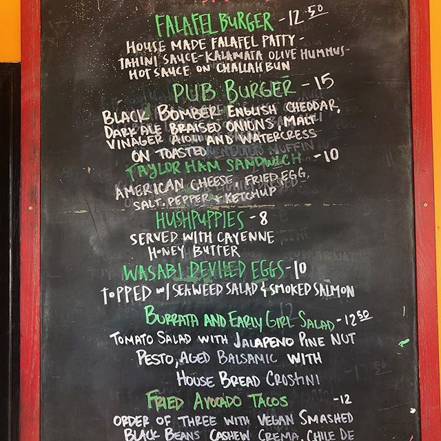 Scolari&rsquo;s on Park Specials!  Falafel burger, Taylor Ham Sandwich, Hush Puppies, and a goodie from Black Bull Tacos, the Fried Avocado Taco!  What more could a hungry friend want?!? #scolarisgoodeats
#taylorham
#falafelburger
#friedavocadotaco