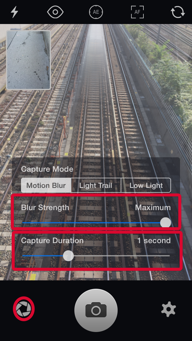 Settings for motion blur in Slow Shutter Cam App