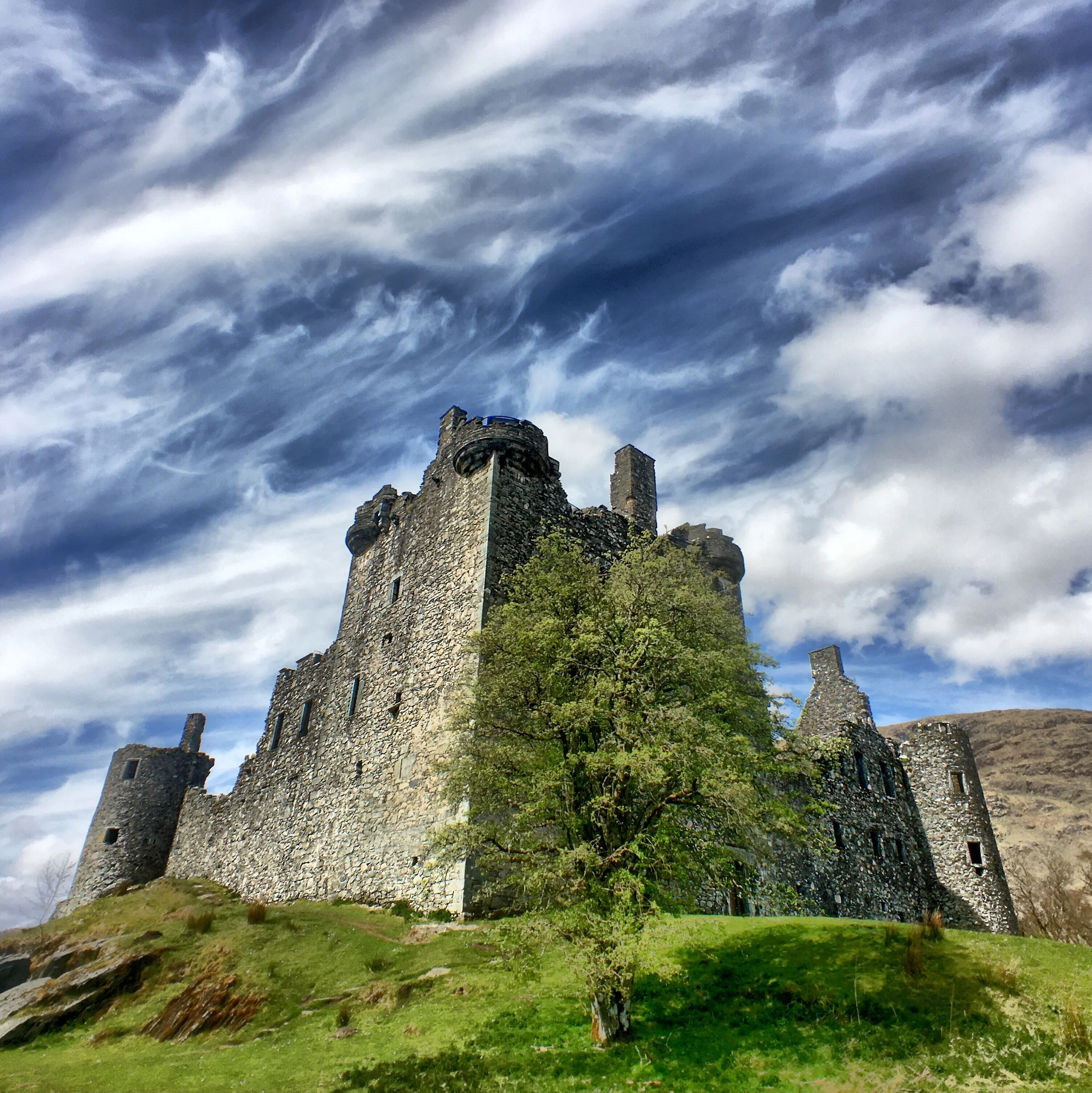 HDR of Kilchurn Castle in Scotland on a cloudy day photographed with ProCamera