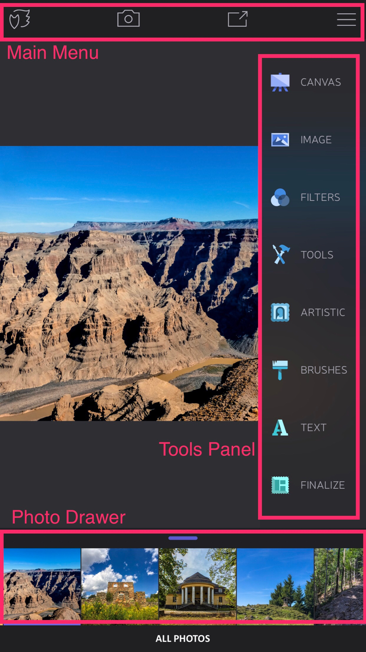Three main elements of the Enlight user interface
