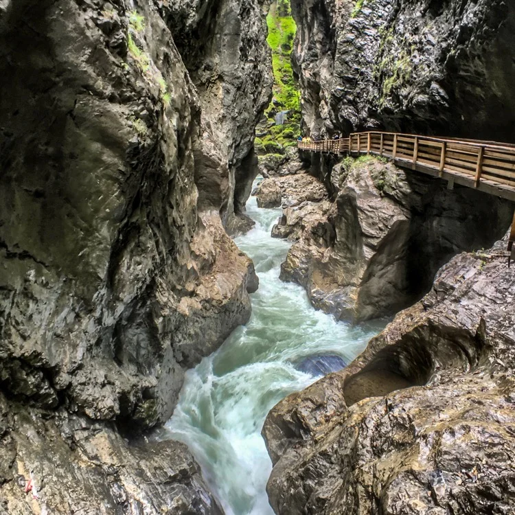 Wooden walkways lead through the gorge