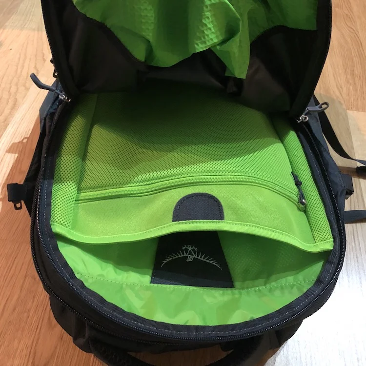 Secondary compartment of the Osprey Farpoint 40