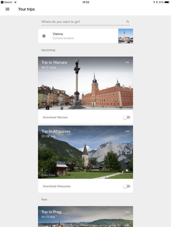 Creating a trip in Google Trips