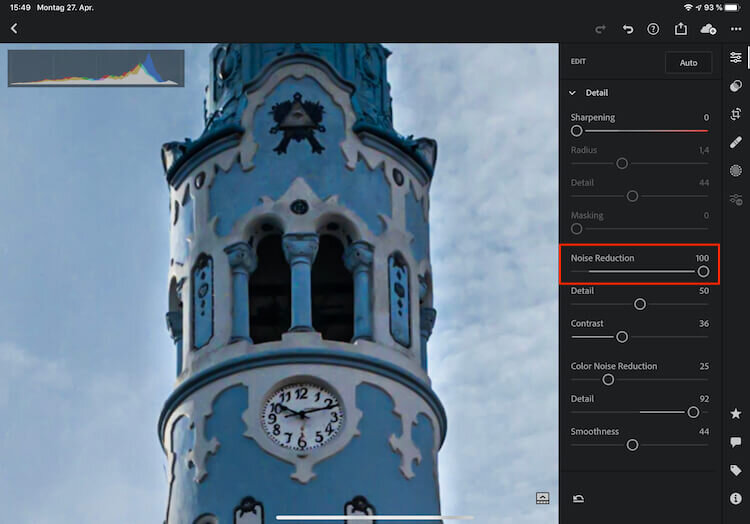 Luminance Noise Slider in Lightroom Mobile
