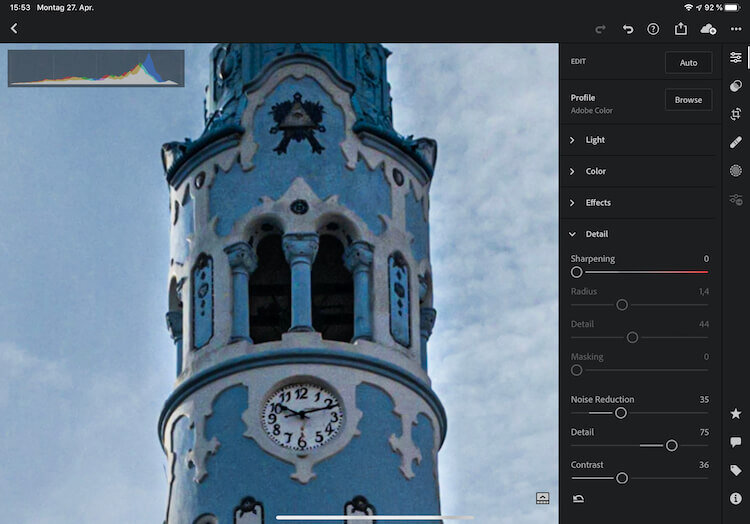 Luminance Detail Slider set to 75