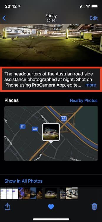 iOS 14 caption in Photos App