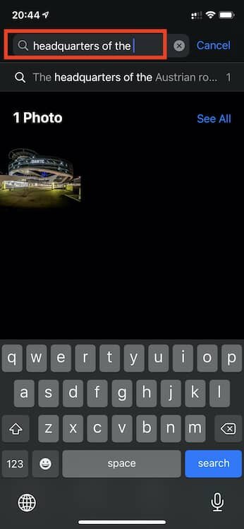 iOS 14 photo caption displaying in search